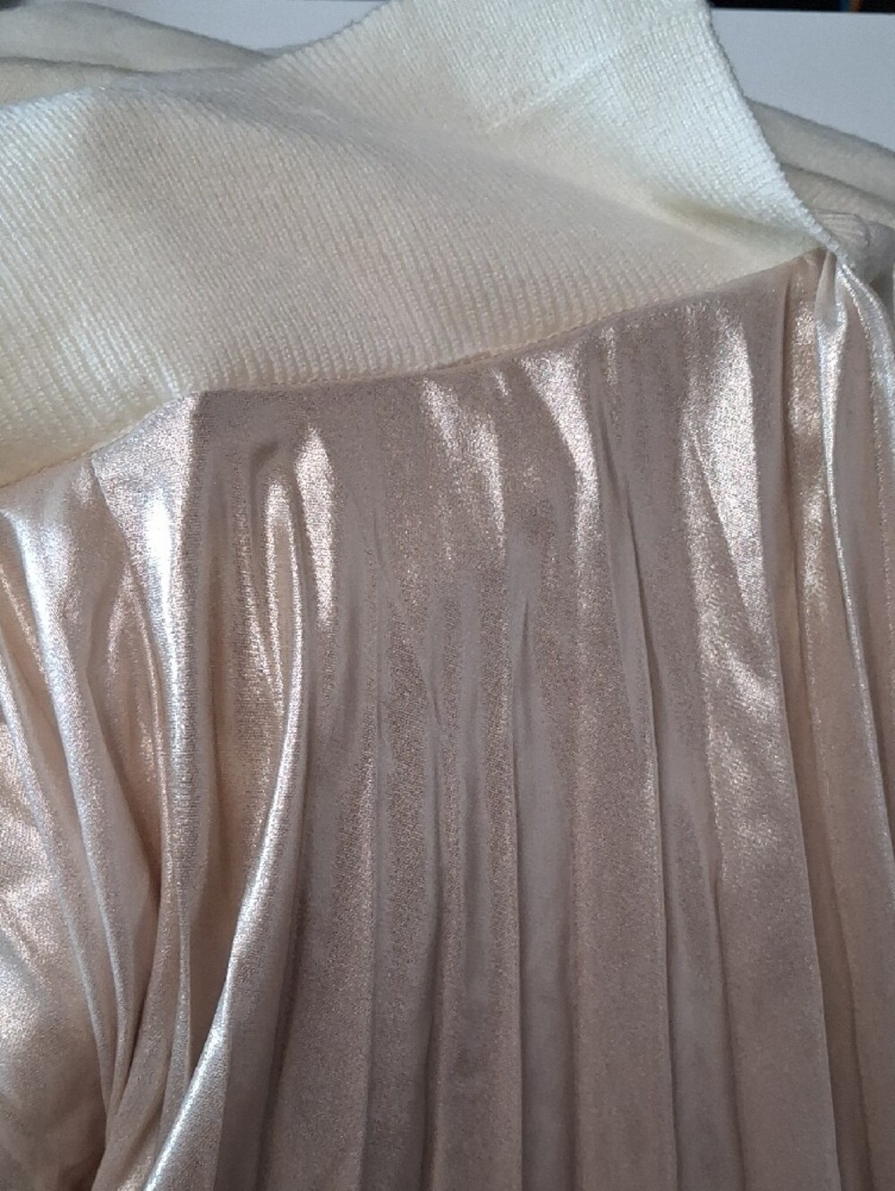 Anthropologie Cream Sweater with Metallic Pleated Maxi Dress - Picture 5 of 6